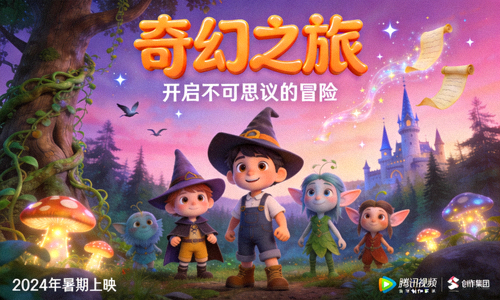 动画电影《奇幻之旅》卡通冒险场景海报