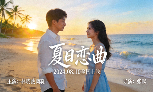 浪漫爱情电影《夏日恋曲》海边邂逅场景海报